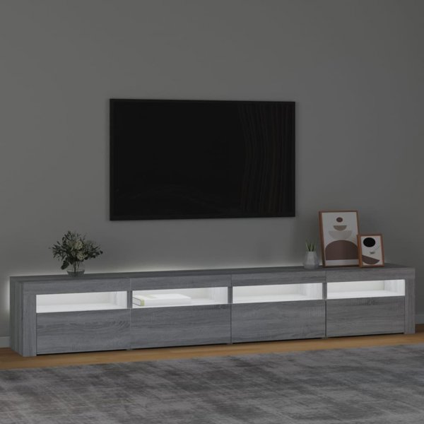 vidaXL Ντουλάπι TV με φωτισμό LED, γκρι Sonoma δρυς, 240x35x40 εκ.