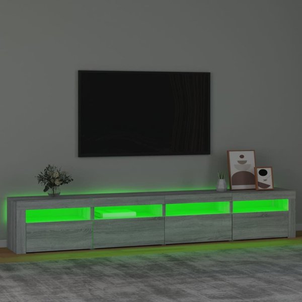 vidaXL Ντουλάπι TV με φωτισμό LED, γκρι Sonoma δρυς, 240x35x40 εκ.