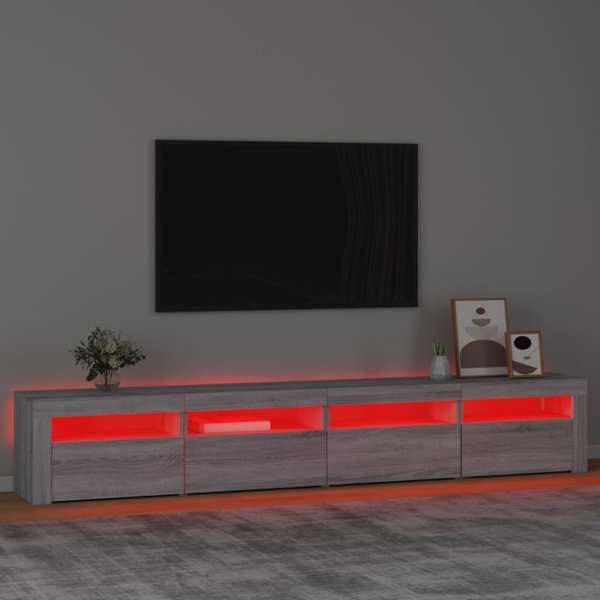 vidaXL Ντουλάπι TV με φωτισμό LED, γκρι Sonoma δρυς, 240x35x40 εκ.