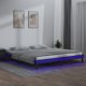 vidaXL Rama κρεβατιού με LED, γκρι, 140x190 εκ., μασίφ ξύλο