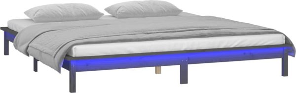 vidaXL Rama κρεβατιού με LED, γκρι, 140x190 εκ., μασίφ ξύλο