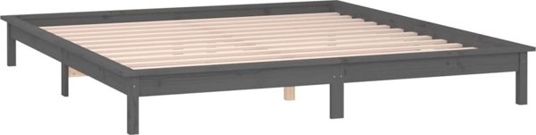 vidaXL Rama κρεβατιού με LED, γκρι, 140x190 εκ., μασίφ ξύλο