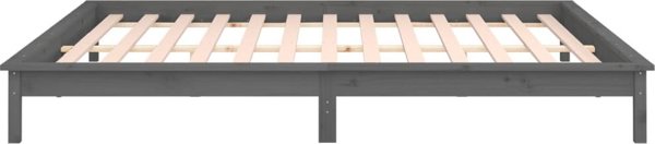 vidaXL Rama κρεβατιού με LED, γκρι, 140x190 εκ., μασίφ ξύλο