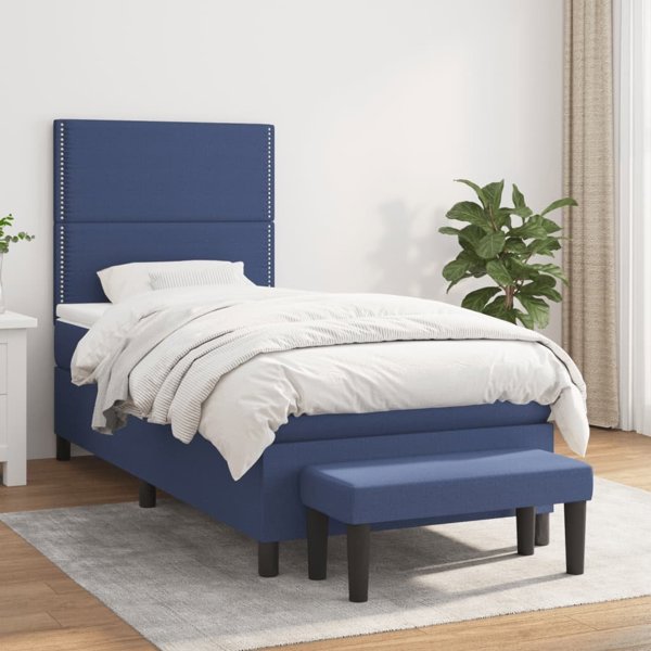 vidaXL Κρεβάτι Kontynentalne με στρώμα, μπλε, ύφασμα, 90x200 cm
