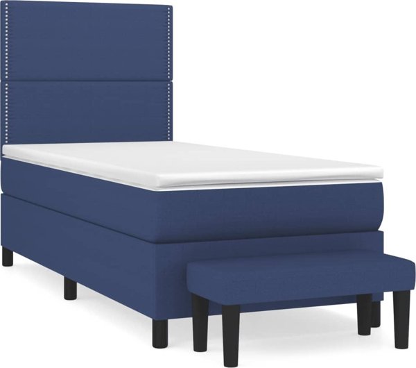 vidaXL Κρεβάτι Kontynentalne με στρώμα, μπλε, ύφασμα, 90x200 cm