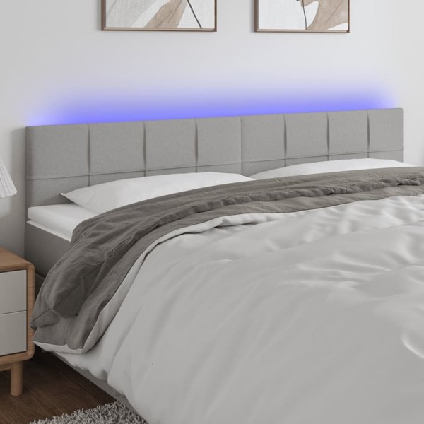 vidaXL Zaglonek do lozka z LED, jasnoszary, 200x5x78/88 cm, tkanina