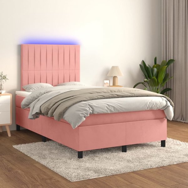 vidaXL Κρεβάτι Continental με Στρώμα και LED, Ροζ Βελούδο 120x200cm.