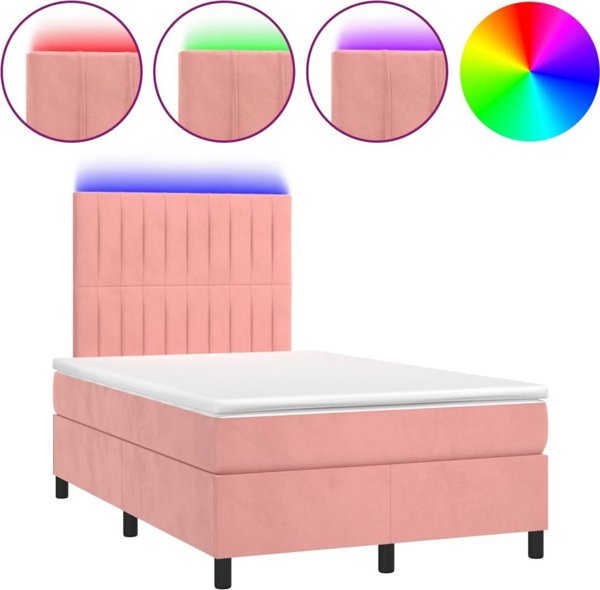 vidaXL Κρεβάτι Continental με Στρώμα και LED, Ροζ Βελούδο 120x200cm.