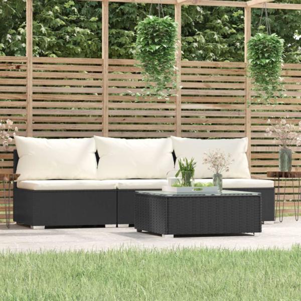 vidaXL vidaXL 4-cz. zestaw wypoczynkowy do ogrodu, poduszki, rattan PE czarny