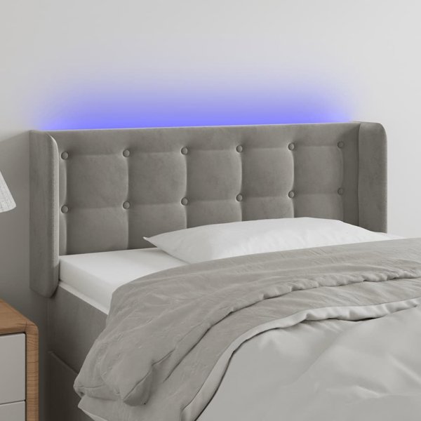 vidaXL Zaglowek do lozkou me LED, ashnogri, 83x16x78/88 cm, aksamit