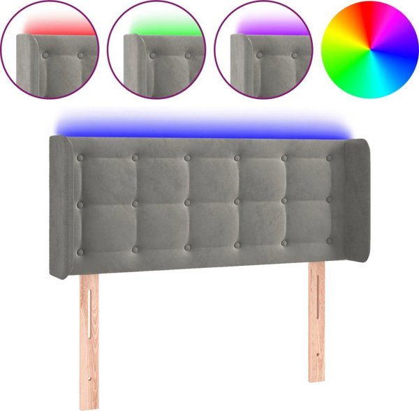 vidaXL Zaglowek do lozkou me LED, ashnogri, 83x16x78/88 cm, aksamit