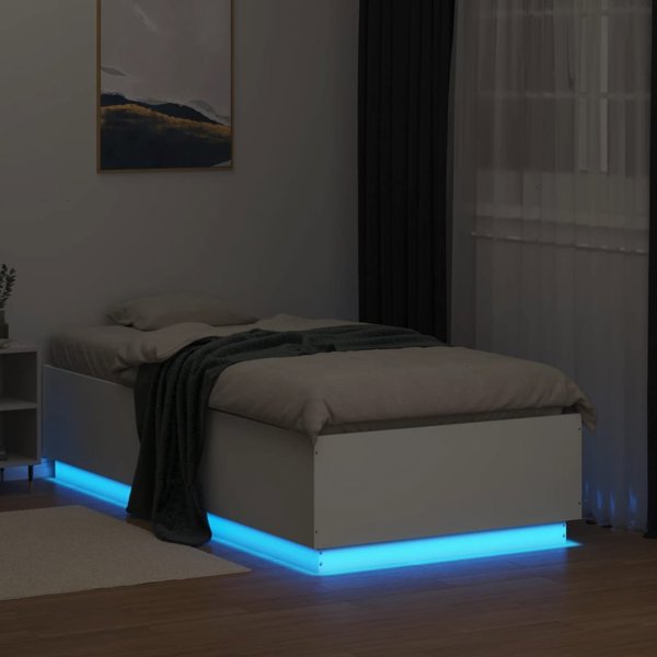 vidaXL Κρεβατοκάμαρα με LED πλαίσιο, λευκή, 75x190 εκ., από μοριοσανίδα