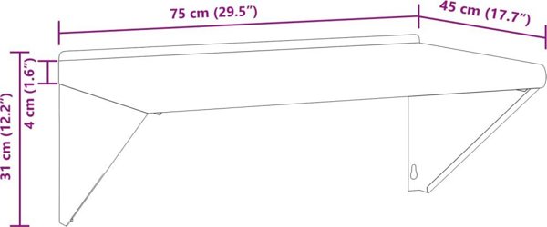 vidaXL Ράφι τοιχοποιίας, 75x45x31 εκ., ασημί ανοξείδωτο ατσάλι
