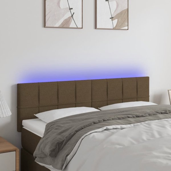 vidaXL Προσκέφαλος κρεβατιού με LED, σκούρο καφέ, 144x5x78/88 cm, ύφασμα