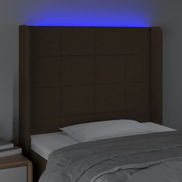 vidaXL Zaglowek do lozka z LED ciemnobrazowy, 93x16x118/128 cm tkanina
