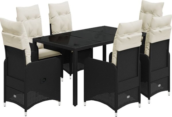 vidaXL 7-cz. zestaw mebli bistro z poduszkami, czarny, polirattan