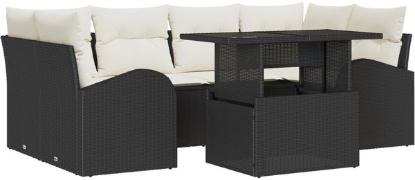 vidaXL Σετ Κήπου Καναπέδων 7 Τεμαχίων, Μαύρο Ρατάν με Μαξιλάρια, για Εξωτερική Χρήση