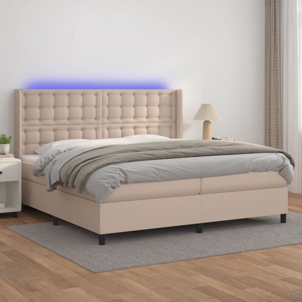 vidaXL Lozko kontynentalne z materacem i oswietleniem LED cappuccino 200x200 cm