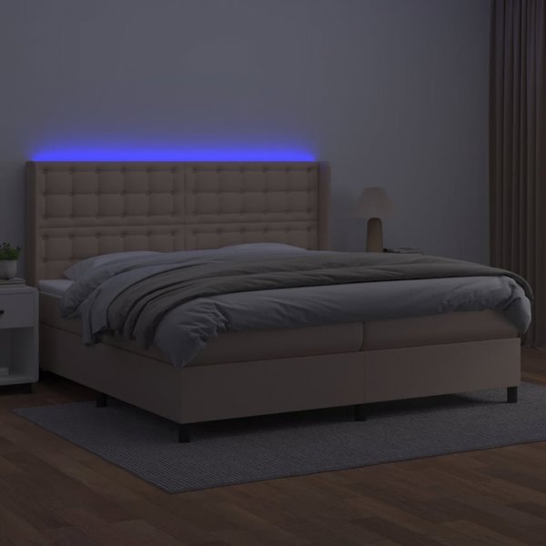 vidaXL Lozko kontynentalne z materacem i oswietleniem LED cappuccino 200x200 cm