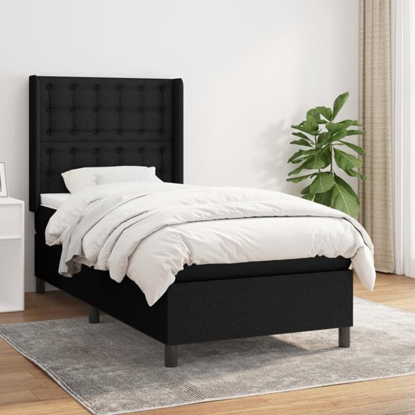 vidaXL Λύκο Kontynentalne με Στρώμα, Μαύρο Ύφασμα 90x190 εκ.
