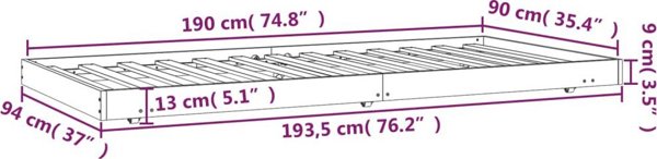 vidaXL Rame krebati, 90x190 cm, lite drewno sosnowe