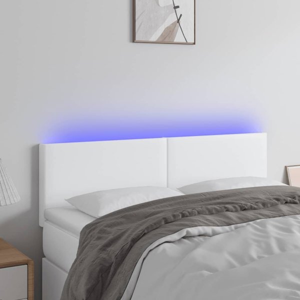 vidaXL Κεφαλάρι κρεβατιού με LED, λευκό, 144x5x78/88 cm, τεχνητό δέρμα