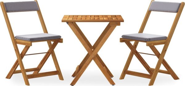 vidaXL Σετ 3 τεμαχίων πτυσσόμενο bistro με μαξιλάρια, μασίφ ξύλο αγακίας