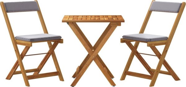 vidaXL Σετ 3 τεμαχίων πτυσσόμενο bistro με μαξιλάρια, μασίφ ξύλο αγακίας