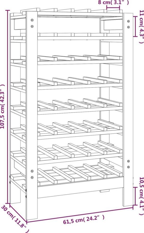 vidaXL vidaXL Stojak na wino, 61,5x30x107,5 cm, lite drewno sosnowe