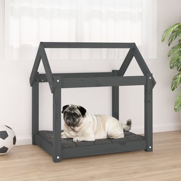 vidaXL vidaXL Legowisko dla psa, szare, 71x55x70 cm, lite drewno sosnowe