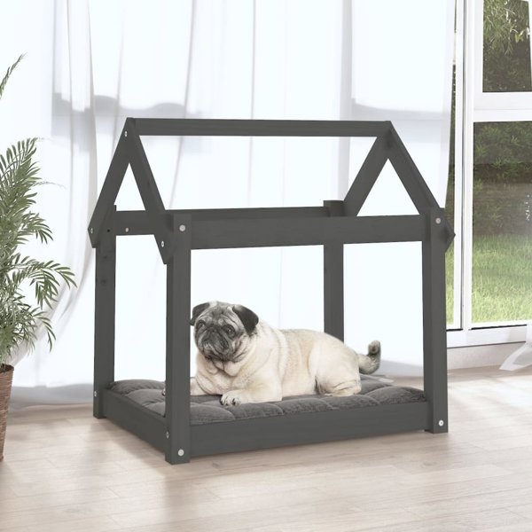 vidaXL vidaXL Legowisko dla psa, szare, 71x55x70 cm, lite drewno sosnowe