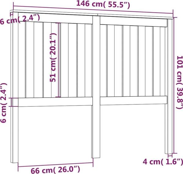 vidaXL Wezglowie lozka, μαύρο, 146x6x101 εκ, μασίφ πεύκο