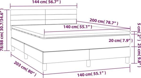 vidaXL Κρεβάτι continental με στρώμα, ανοιχτό γκρι ύφασμα 140x200 cm