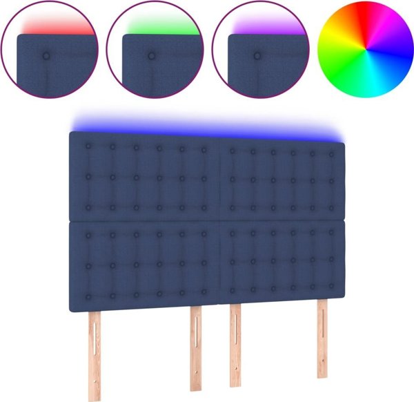 vidaXL Zaglowek do lozka z LED, niebieski, 144x5x118/128 cm, tkanina