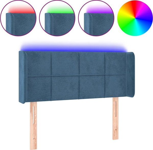 vidaXL Κεφαλάρι κρεβατιού με LED, σκούρο μπλε, 93x16x78/88 εκ, βελούδο