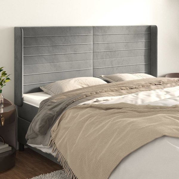 vidaXL Κεφαλάρι uszak, ανοιχτό γκρι, 203x16x118/128 cm, βελούδο