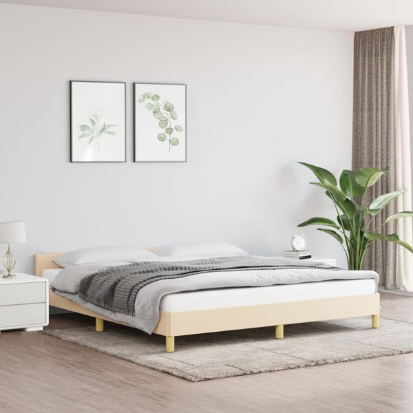 vidaXL Rama κρεβατιού με κεφαλάρι, κρεμ, 180x200 εκ., επενδεδυμένη με ύφασμα