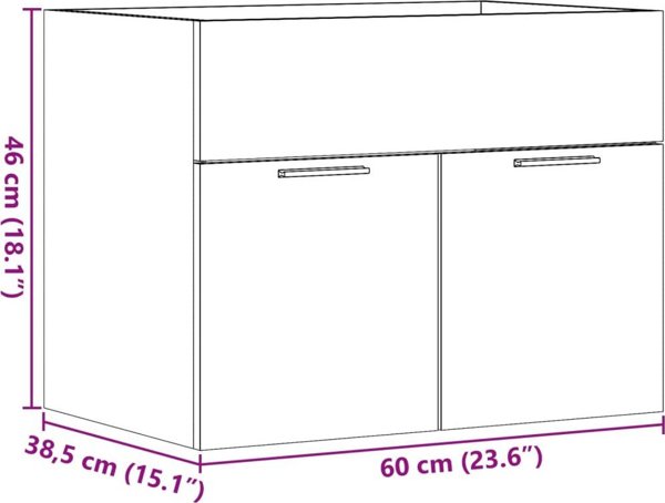 vidaXL Ντουλάπι κάτω από νιπτήρα, γκρι τσιμέντο, 60x38,5x46 εκ., μελαμίνη