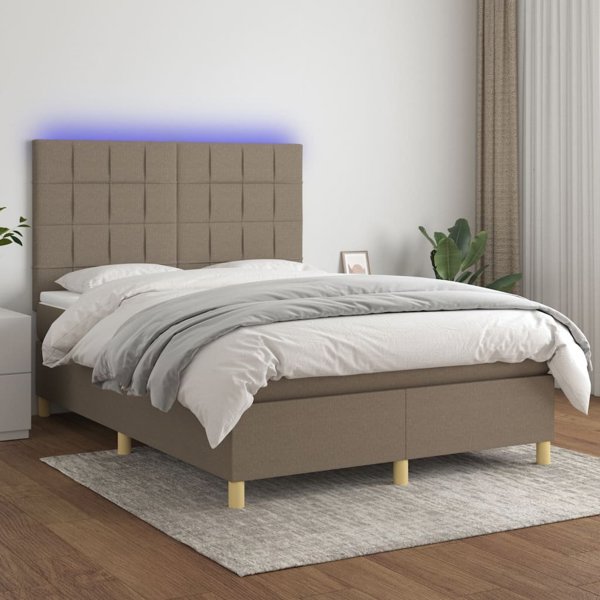 vidaXL Κρεβάτι κοντινεντάλ με στρώμα, taupe, 140x200 εκ, ύφασμα