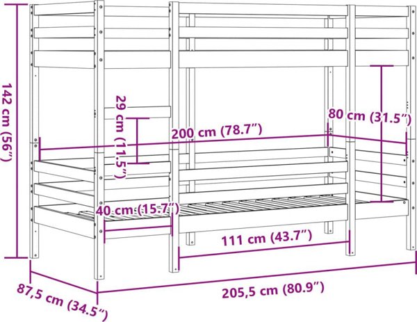 vidaXL Lozko pietrowe woskowy braz 80x200 cm masif sosnowe drewno
