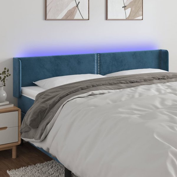 vidaXL Κεφαλάρι κρεβατιού με LED, σκούρο μπλε, 203x16x78/88 cm, βελούδο