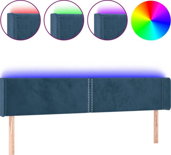 vidaXL Κεφαλάρι κρεβατιού με LED, σκούρο μπλε, 203x16x78/88 cm, βελούδο