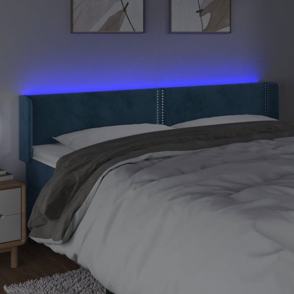 vidaXL Κεφαλάρι κρεβατιού με LED, σκούρο μπλε, 203x16x78/88 cm, βελούδο