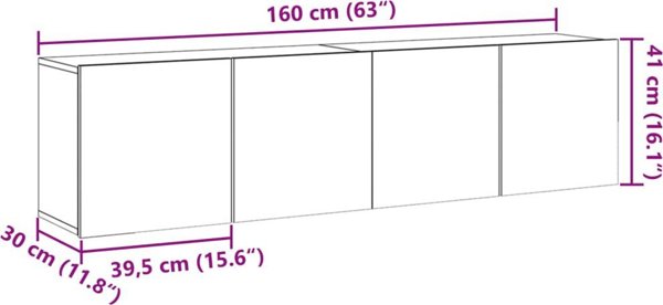 vidaXL Σετ 2 Επίτοιχα Ντουλάπια Τηλεόρασης, Δρυς Artisan, 80x30x41 εκ.