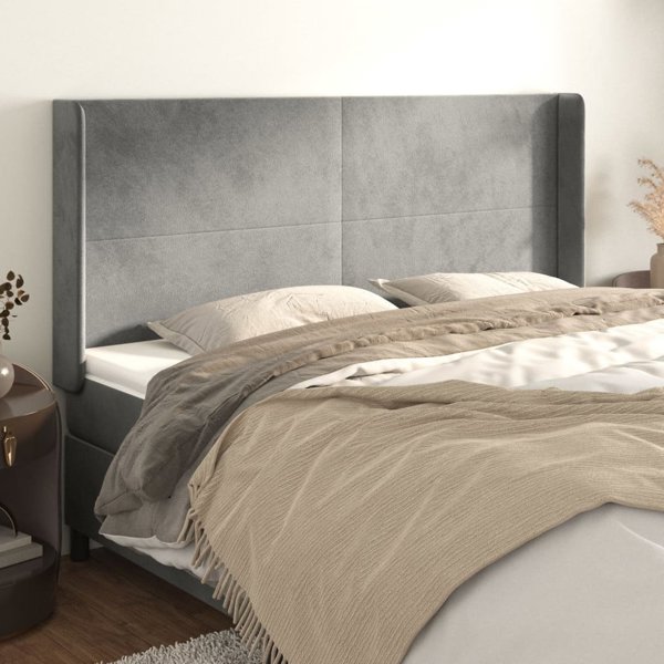 vidaXL Κεφαλάρι uszak ανοιχτό γκρι, 203x16x118/128 εκ., βελούδο