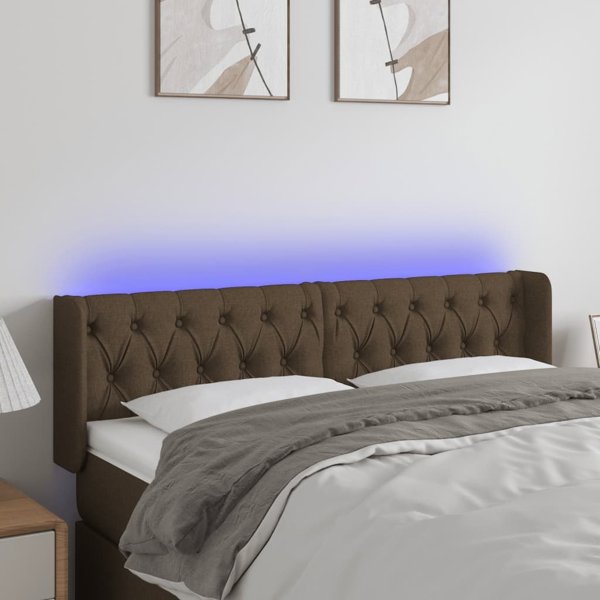 vidaXL Κεφαλάρι κρεβατιού με LED, σκούρο καφέ, 147x16x78/88cm, ύφασμα