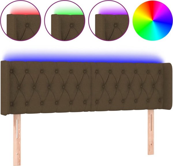 vidaXL Κεφαλάρι κρεβατιού με LED, σκούρο καφέ, 147x16x78/88cm, ύφασμα