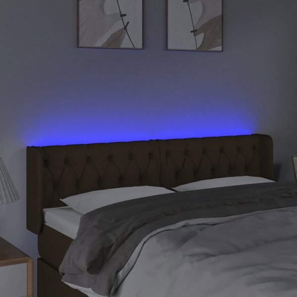 vidaXL Κεφαλάρι κρεβατιού με LED, σκούρο καφέ, 147x16x78/88cm, ύφασμα
