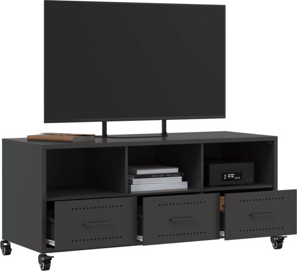 vidaXL Szafka RTV, czarna, 100,5x39x43,5 cm, stal