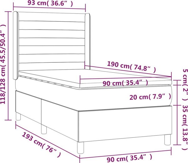vidaXL Κρεβάτι Κοντινεντάλ με Στρώμα, Κρεμ, 90x190 εκ, Ύφασμα